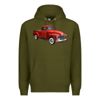 Army Green western red truck right 34 view 1 Premium Hoodie - FaDigitalArtStudio