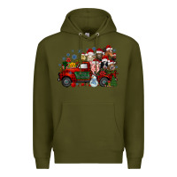 Army Green christmas farm animals truck Premium Hoodie - RacoonDesign