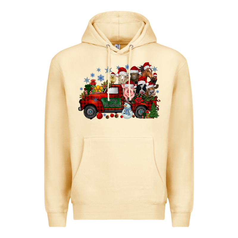 Christmas Farm Animals Truck Premium Hoodie by RacoonDesign | Teevron