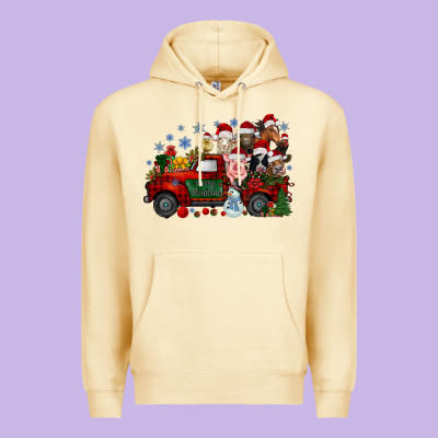 Christmas Farm Animals Truck Premium Hoodie Designed By Racoondesign