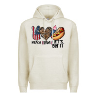 Oatmeal Heather peace love let's get it Premium Hoodie - CowhideDigitalArt
