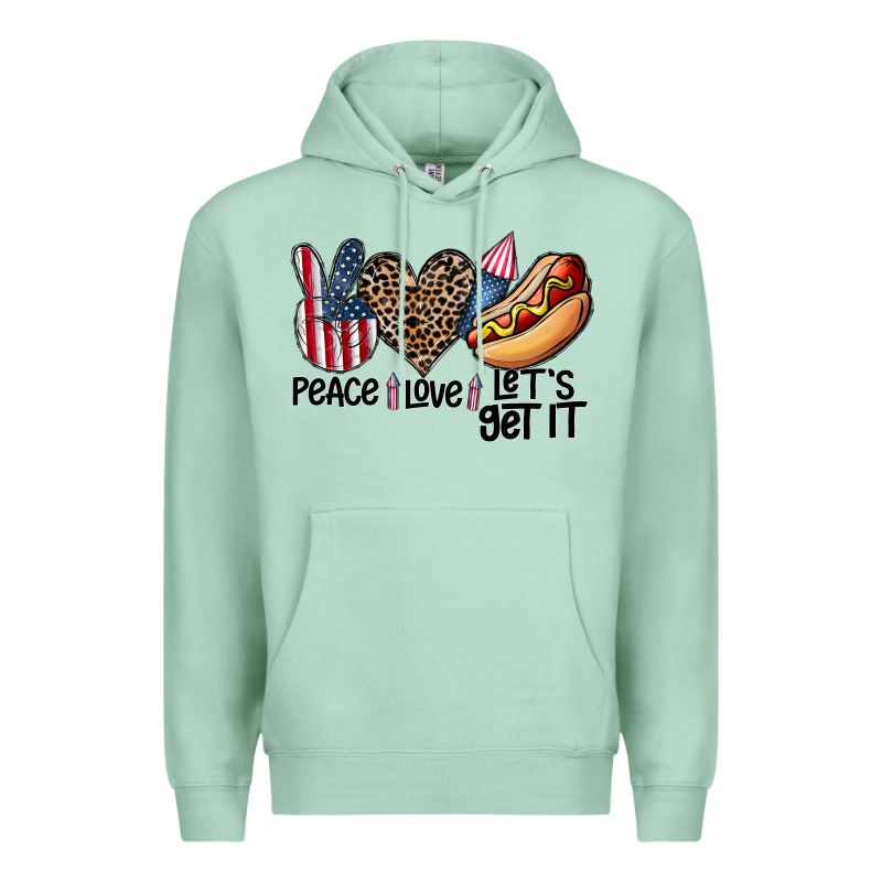 Peace Love Let's Get It Premium Hoodie by CowhideDigitalArt | Teevron