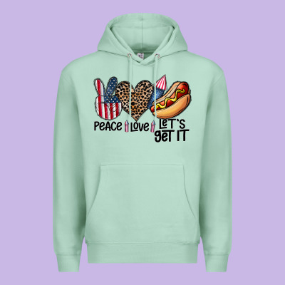 Peace Love Let's Get It Premium Hoodie Designed By Cowhidedigitalart
