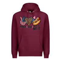 Burgundy peace love let's get it Premium Hoodie - CowhideDigitalArt