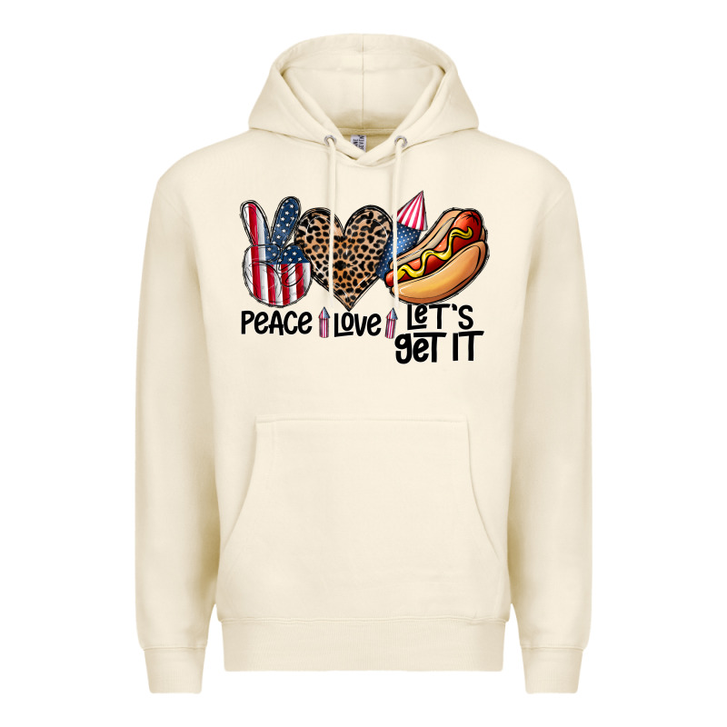Peace Love Let's Get It Premium Hoodie by CowhideDigitalArt | Teevron