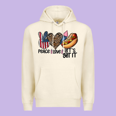 Peace Love Let's Get It Premium Hoodie Designed By Cowhidedigitalart