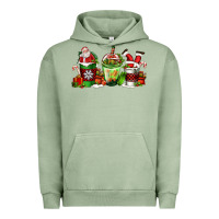 Pigment Oil Green coffee cups with santa claus Urban Hoodie - FaDigitalArtStudio