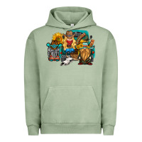 Pigment Oil Green western Truck with gnomes Urban Hoodie - HRA Design Shop