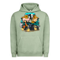 Pigment Oil Green farm truck farm animals Urban Hoodie - FaDigitalArtStudio