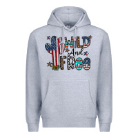 Heather Grey wild and free Premium Hoodie - CowhideDigitalArt
