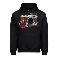 Black floral feather vintage camera Urban Hoodie - FaDigitalArtStudio