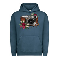 Pigment Midnight Navy floral feather vintage camera Urban Hoodie - FaDigitalArtStudio