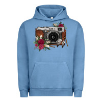 Pigment Pebble Blue floral feather vintage camera Urban Hoodie - FaDigitalArtStudio