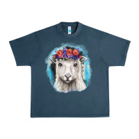 Midnight Navy Sunflower Sheep With Background Urban Heavy Tee - RanaPortraitStore
