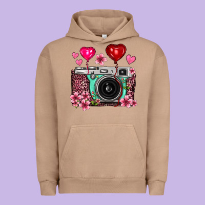 Floral Heart Pink Leopard Vintage Camera Urban Hoodie Designed By Fadigitalartstudio