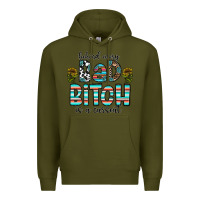 Army Green Behind Every Bad Bitch is a Carseat Premium Hoodie - CowhideDigitalArt