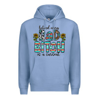 Colony Blue Behind Every Bad Bitch is a Carseat Premium Hoodie - CowhideDigitalArt