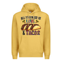 Antique Gold All You Need Is Love And Tacos Premium Hoodie - CowhideDigitalArt