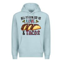 Blue Mist All You Need Is Love And Tacos Premium Hoodie - CowhideDigitalArt