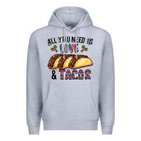 Heather Grey All You Need Is Love And Tacos Premium Hoodie - CowhideDigitalArt