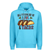 Ocean Blue All You Need Is Love And Tacos Premium Hoodie - CowhideDigitalArt