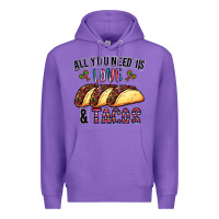 Purple All You Need Is Love And Tacos Premium Hoodie - CowhideDigitalArt