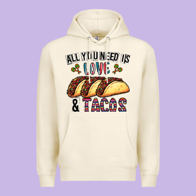 All You Need Is Love And Tacos Premium Hoodie Designed By Cowhidedigitalart