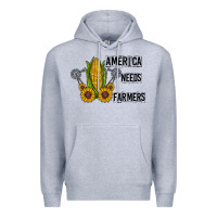 Heather Grey america needs farmers Premium Hoodie - CowhideDigitalArt