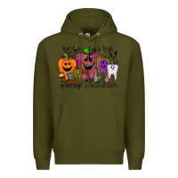 Army Green happy halloween tooth Premium Hoodie - RacoonDesign