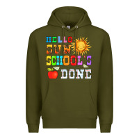 Army Green hello sun schools done Premium Hoodie - HRA Design Shop