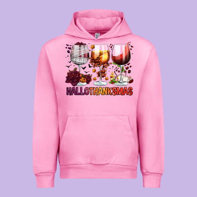 Hallothanksmas Halloween Thanksgiving  Christmas Wine Urban Hoodie Designed By Fadigitalartstudio
