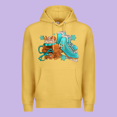 Winter Ice Skating Boots And Coffee Premium Hoodie Designed By Fadigitalartstudio