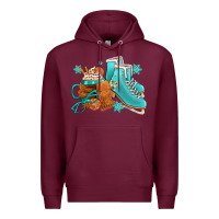Burgundy Winter Ice Skating Boots And Coffee Premium Hoodie - FaDigitalArtStudio