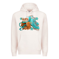 Pale Pink Winter Ice Skating Boots And Coffee Premium Hoodie - FaDigitalArtStudio