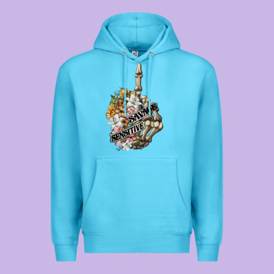Sensitive Savage Skeleton Middle Finger Premium Hoodie Designed By Fadigitalartstudio