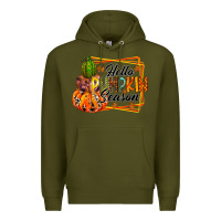 Army Green hello pumpkin season Premium Hoodie - RacoonDesign