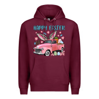 Burgundy Happy Easter truck Premium Hoodie - OliviaCreatesArt