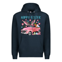 Navy Happy Easter truck Premium Hoodie - OliviaCreatesArt