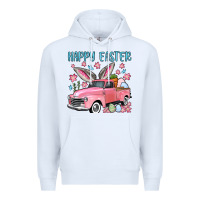 White Happy Easter truck Premium Hoodie - OliviaCreatesArt