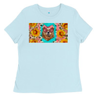 Baby Blue mama bear with sunflowers and glasses license plate Ladies Tee - Artiststas