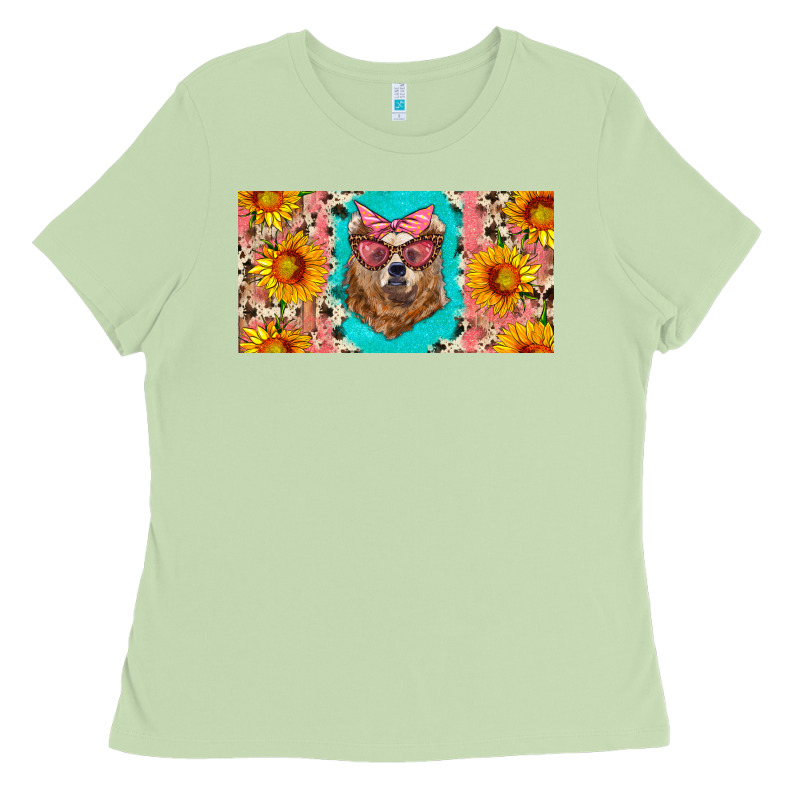 Mama Bear With Sunflowers And Glasses License Plate Ladies Tee by Artiststas | Teevron