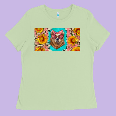 Mama Bear With Sunflowers And Glasses License Plate Ladies Tee Designed By Artiststas