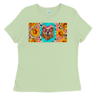 Matcha mama bear with sunflowers and glasses license plate Ladies Tee - Artiststas