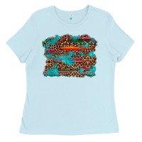 Baby Blue western serape leopard turquoise  background Ladies Tee - Artiststas