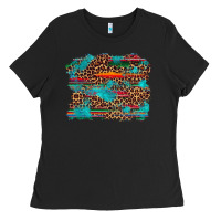 Black western serape leopard turquoise  background Ladies Tee - Artiststas