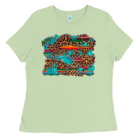 Matcha western serape leopard turquoise  background Ladies Tee - Artiststas