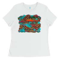 White western serape leopard turquoise  background Ladies Tee - Artiststas