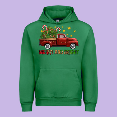 Merry And Bright Christmas Trees Truck Urban Hoodie Designed By Fadigitalartstudio