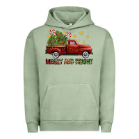 Pigment Oil Green Merry And Bright Christmas Trees Truck Urban Hoodie - FaDigitalArtStudio
