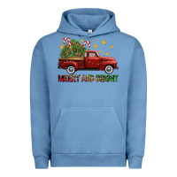 Pigment Pebble Blue Merry And Bright Christmas Trees Truck Urban Hoodie - FaDigitalArtStudio